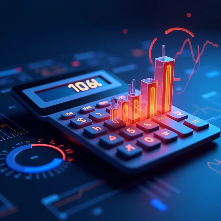 Calculadora com gráficos financeiros, representando o cálculo do orçamento.