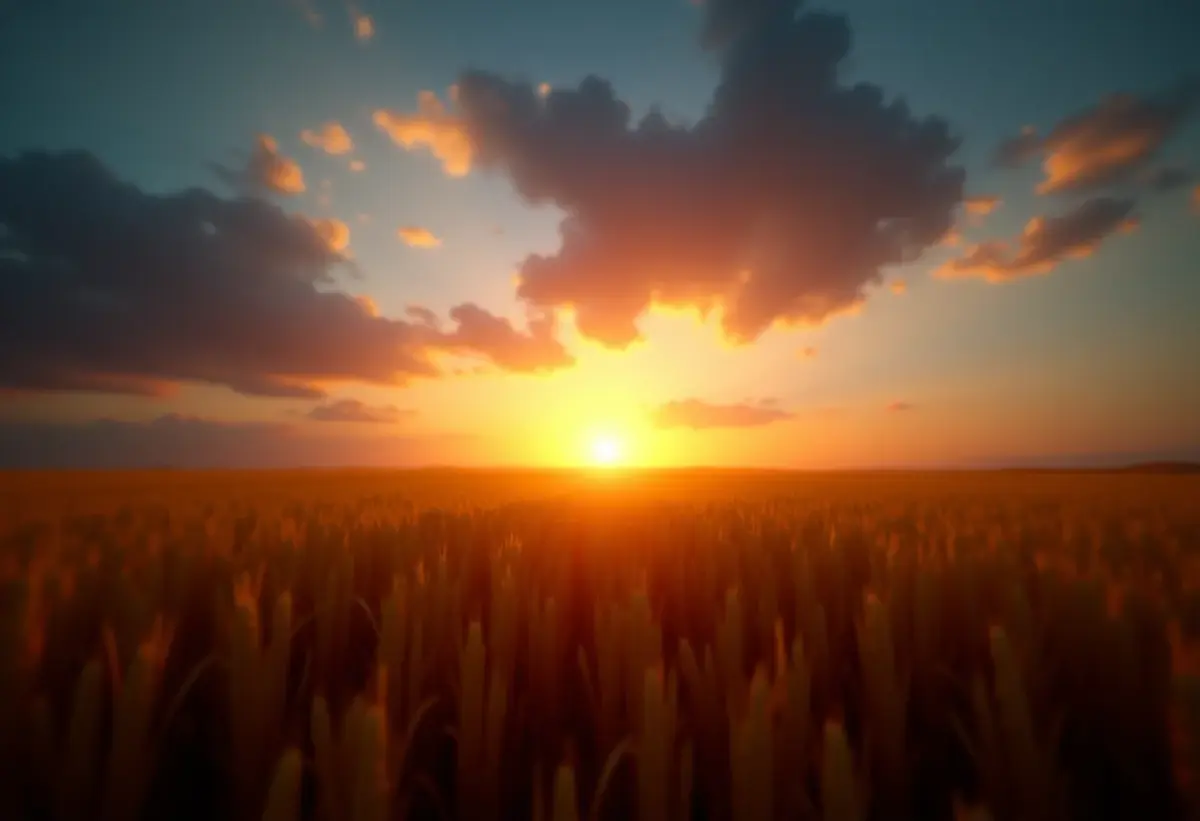 Campos de agronegócio com projeções holográficas de dados e gráficos.
