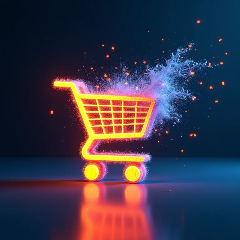Carrinho de compras se transformando em dados, representando e-commerce