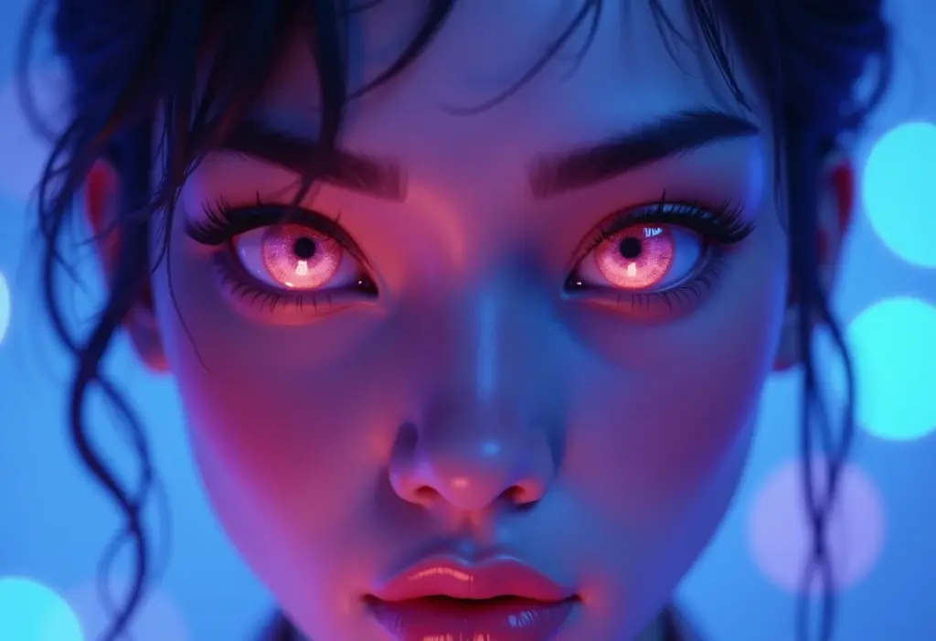 Close-up de maquiagem brilhante e colorida inspirada no TikTok.
