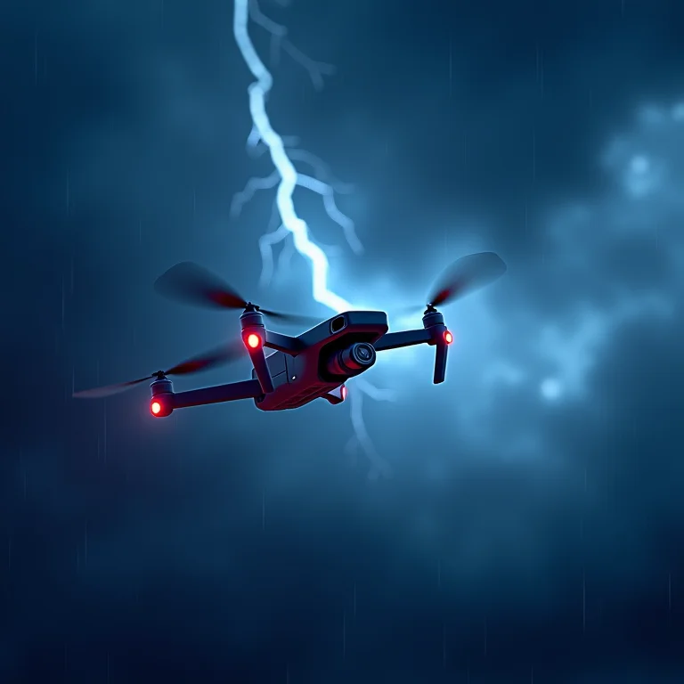 Condições meteorológicas adversas afetando um drone.