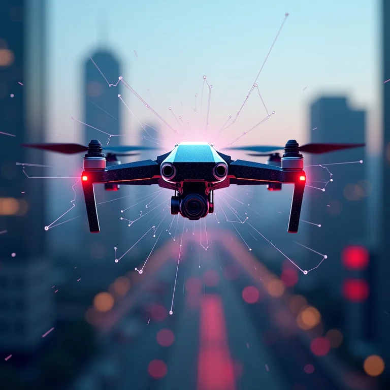Drone perdendo o sinal em área urbana.
