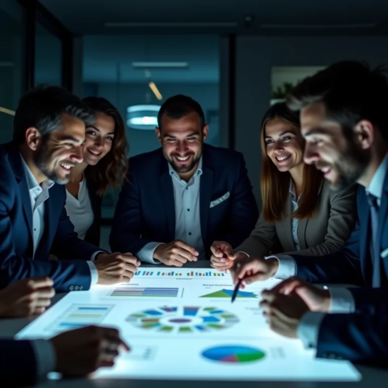 Equipe analisando dados de aquisição de clientes em ambiente de escritório