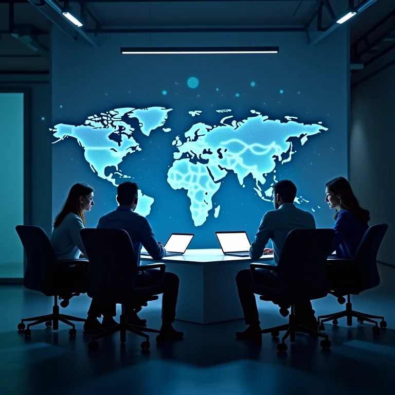 Equipe diversa colaborando em comunicação transparente.