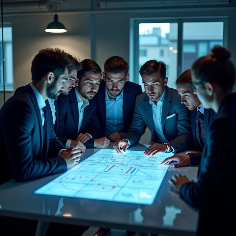 Equipe diversa colaborando em plano de crise