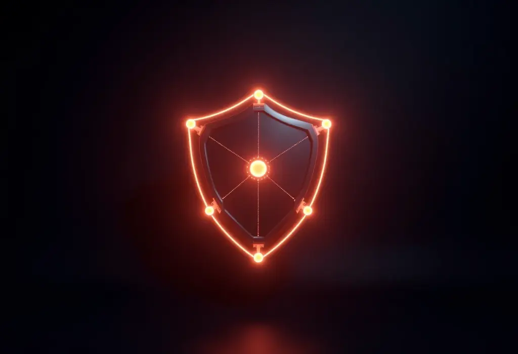 Escudo digital representando proteção da liderança empresarial.