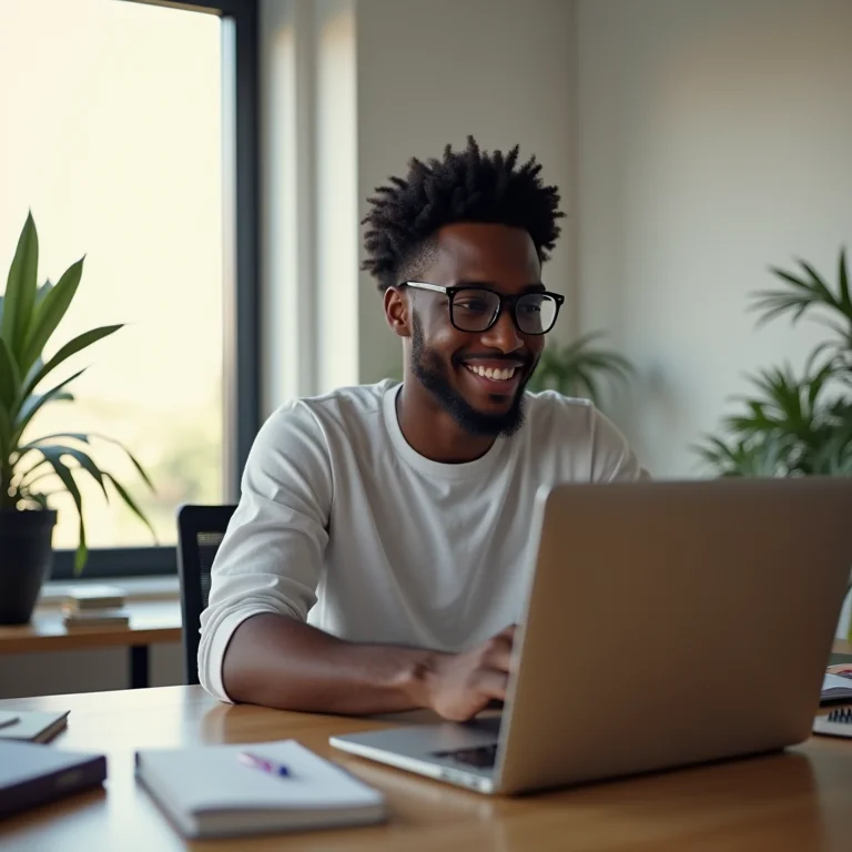 Estudante participando de um curso online em casa.