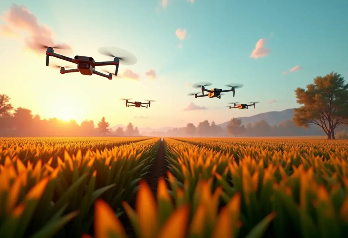 Inovação no agronegócio: O futuro da fazenda está aqui Fazenda futurista com drones monitorando plantações