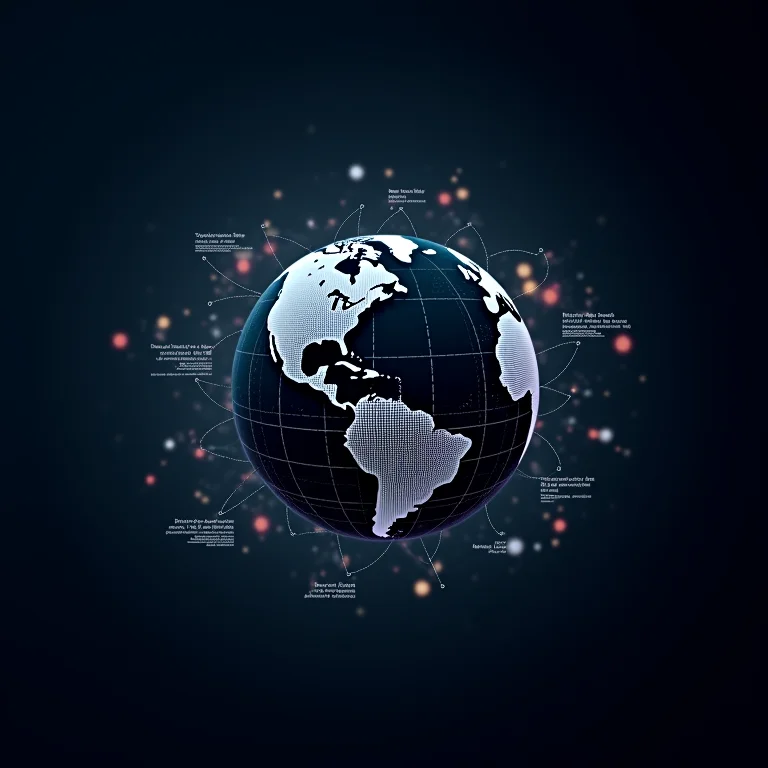 Globo terrestre com dados representando o mercado global de fundos.