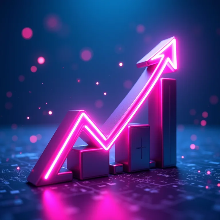 Gráfico de valorização em um prédio virtual no metaverso.