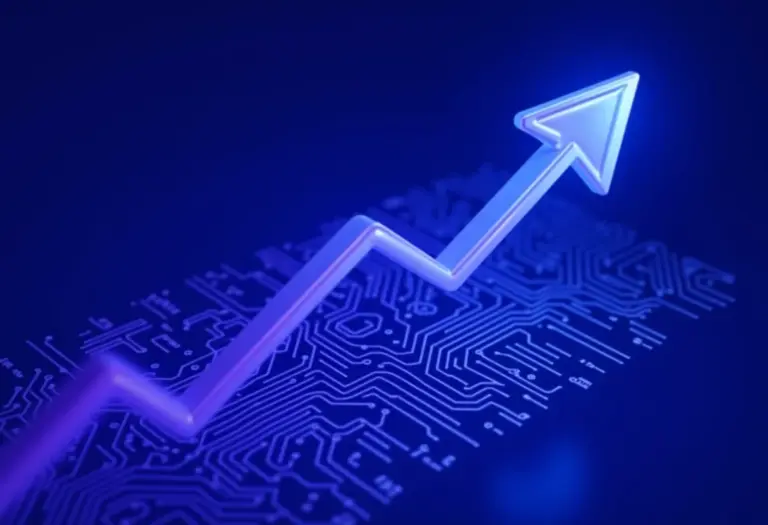 Gráfico financeiro ascendente com circuitos integrados