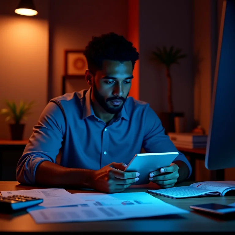 Homem planejando orçamento financeiro para pagar empréstimo