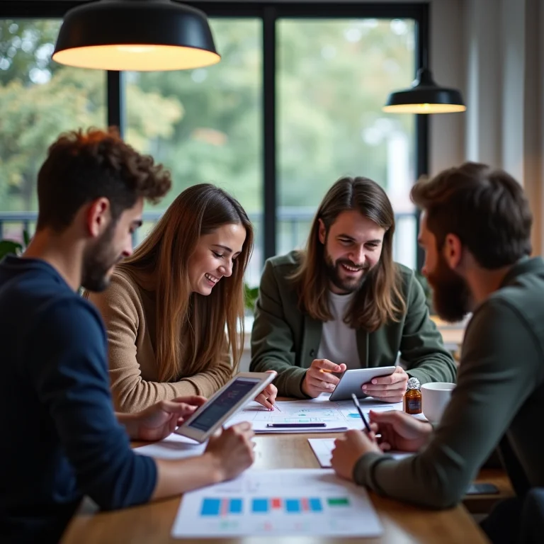 Jovens adultos analisando opções de investimento financeiro.