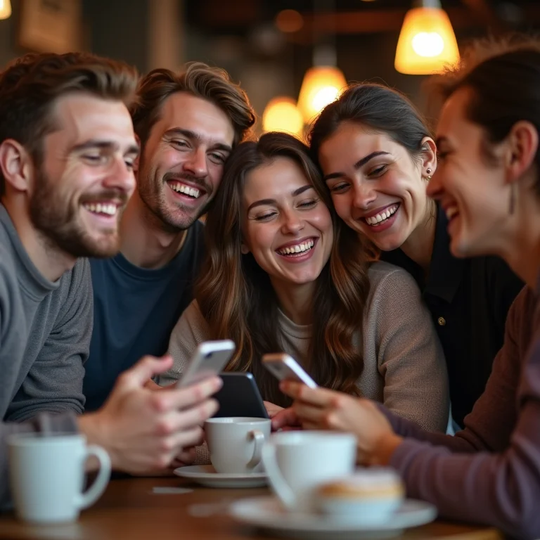 Jovens diversos usando redes sociais em cafeteria moderna
