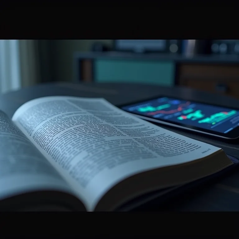 Livros de finanças e tablet mostrando dados de investimento