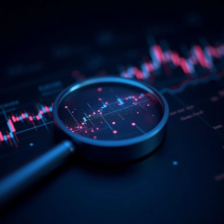 Lupa digital examinando dados financeiros, representando análise detalhada de custos