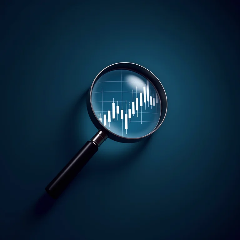 Lupa examinando gráficos de mercado para validação de problemas.