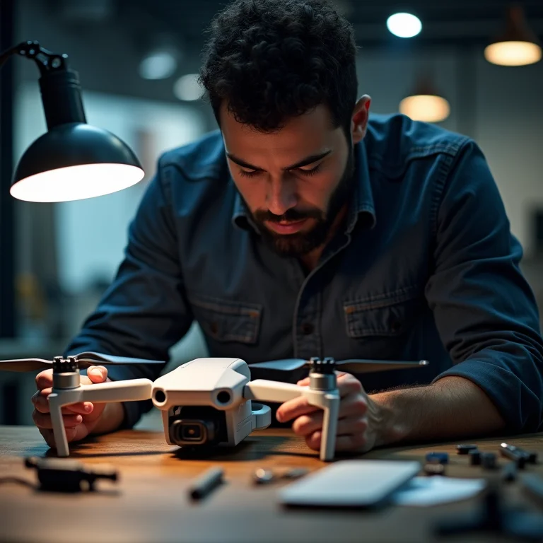 Manutenção preventiva de um drone.
