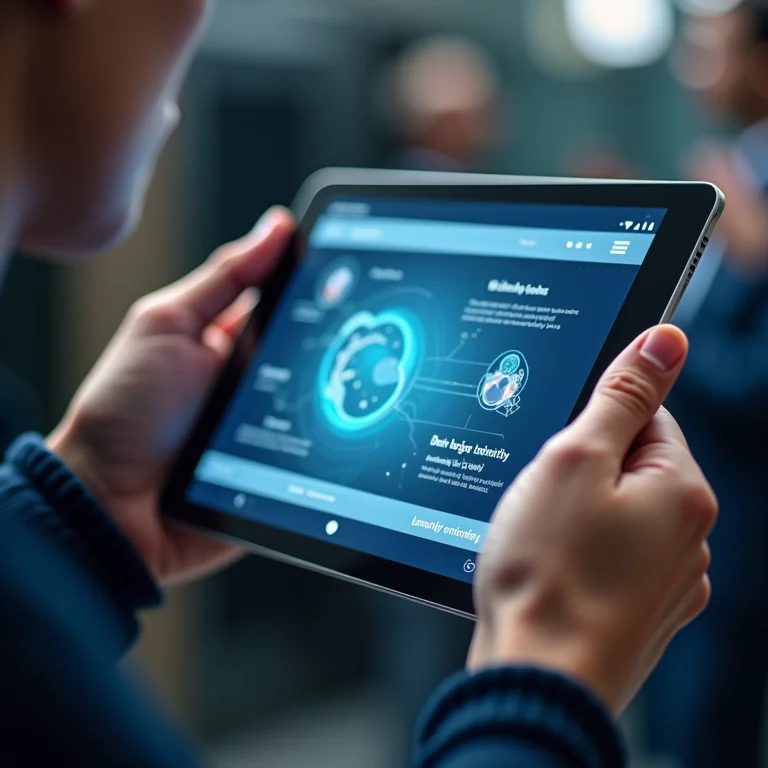 Mãos interagindo com interface de website amigável