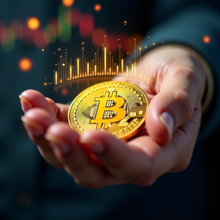 Moeda de ouro com visualizações de dados, representando métricas financeiras