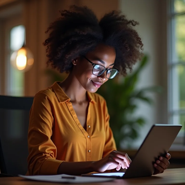 Mulher gerenciando suas finanças em um tablet como alternativa à garantia estendida