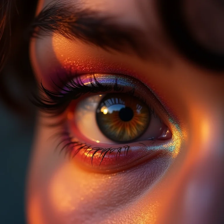 Olhos com sombras cintilantes e brilhantes.