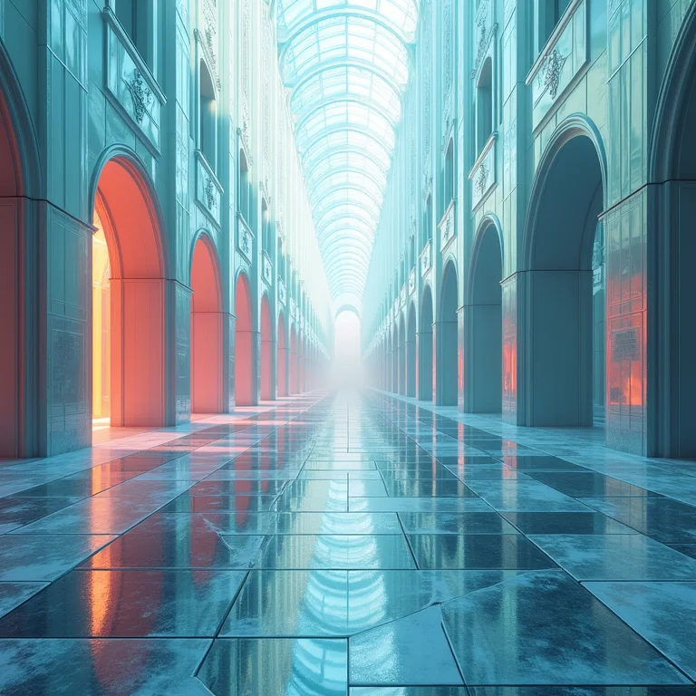 Palácio de vidro fraturado com tons contrastantes