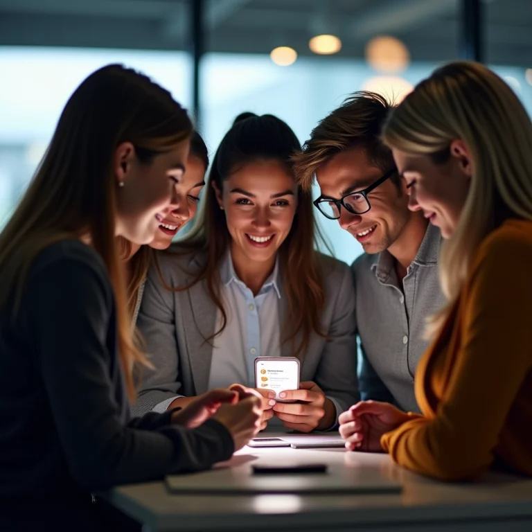 Pessoas olhando reviews positivas em um smartphone