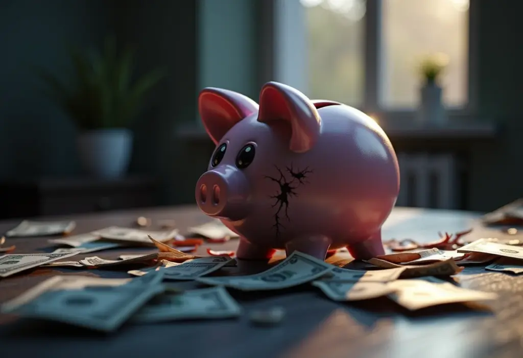 Piggy bank destruído simbolizando a falta de reserva de emergência