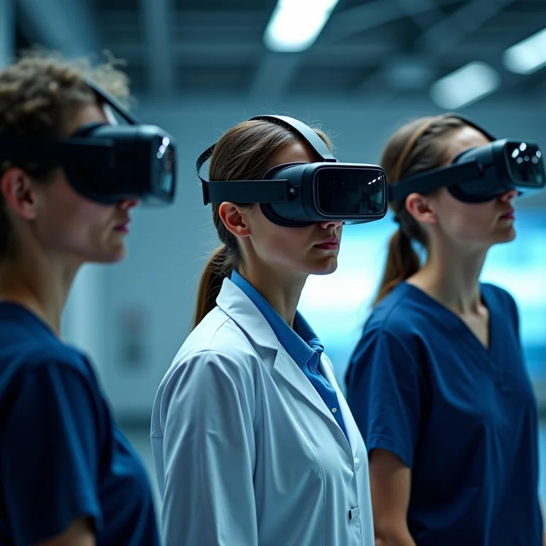 Profissionais de diversas áreas utilizando Head Mounted Displays para treinamento e simulação virtual.