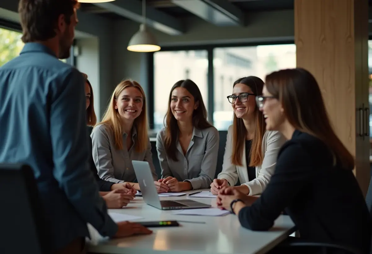 Employee Experience: O segredo das empresas que retêm talentos Profissionais diversos colaborando em ambiente de trabalho moderno