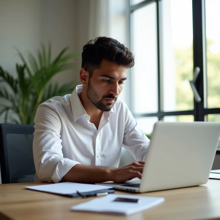 Profissional explorando alternativas ao crédito consignado em um laptop
