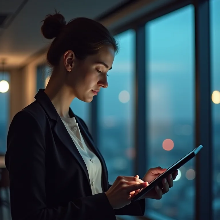 Profissional recebendo feedback digital via blockchain.