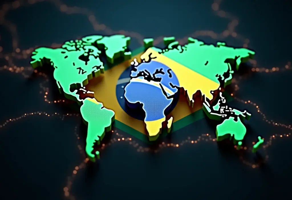 Representação visual da rede global do Drex, a moeda digital brasileira.