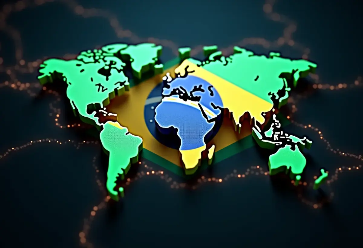 Representação visual da rede global do Drex, a moeda digital brasileira.