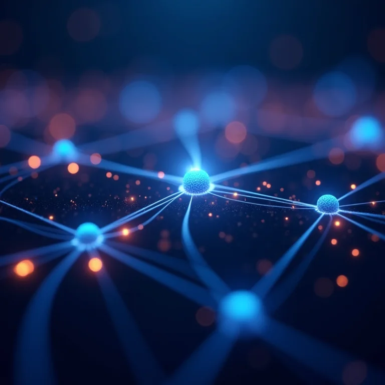 Representação visual da tecnologia blockchain com nós interconectados