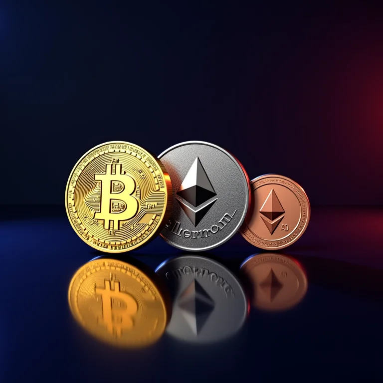 Representação visual de Bitcoin, Ethereum e Altcoins