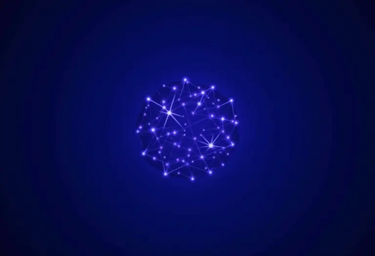 Representação visual de blockchain e redes neurais interligadas.