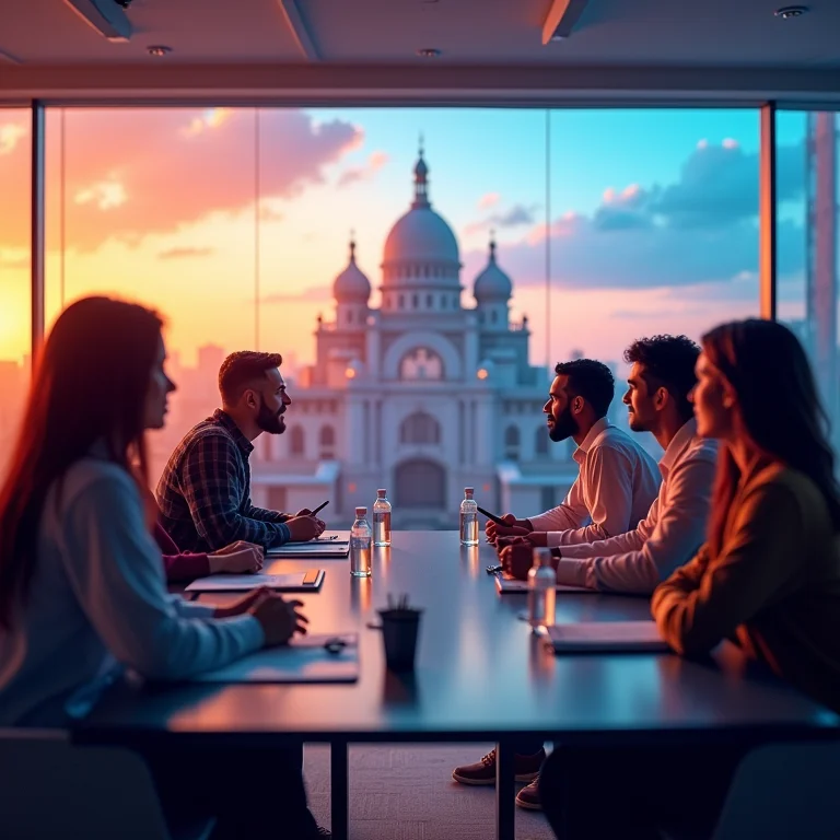 Reunião virtual global para compra de imóvel no metaverso.