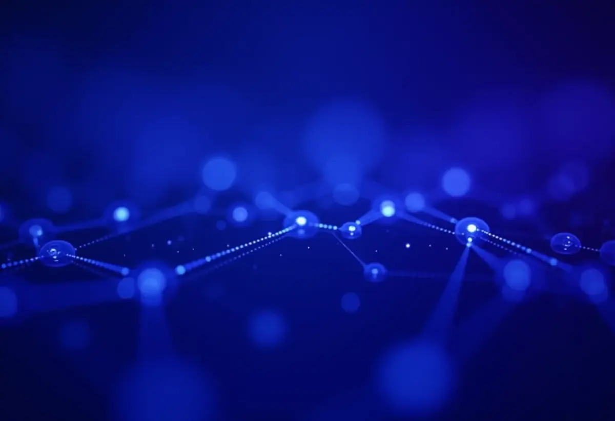 Visualização abstrata de rede descentralizada representando o futuro das finanças Web3.