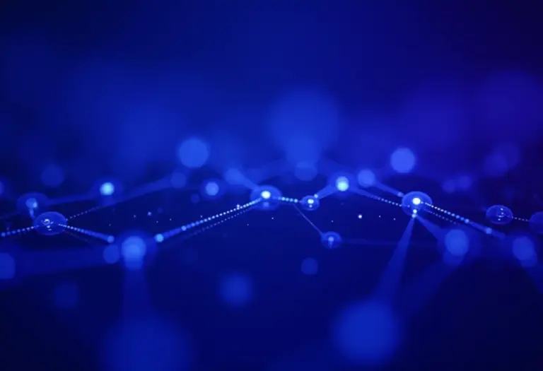 Visualização abstrata de rede descentralizada representando o futuro das finanças Web3.