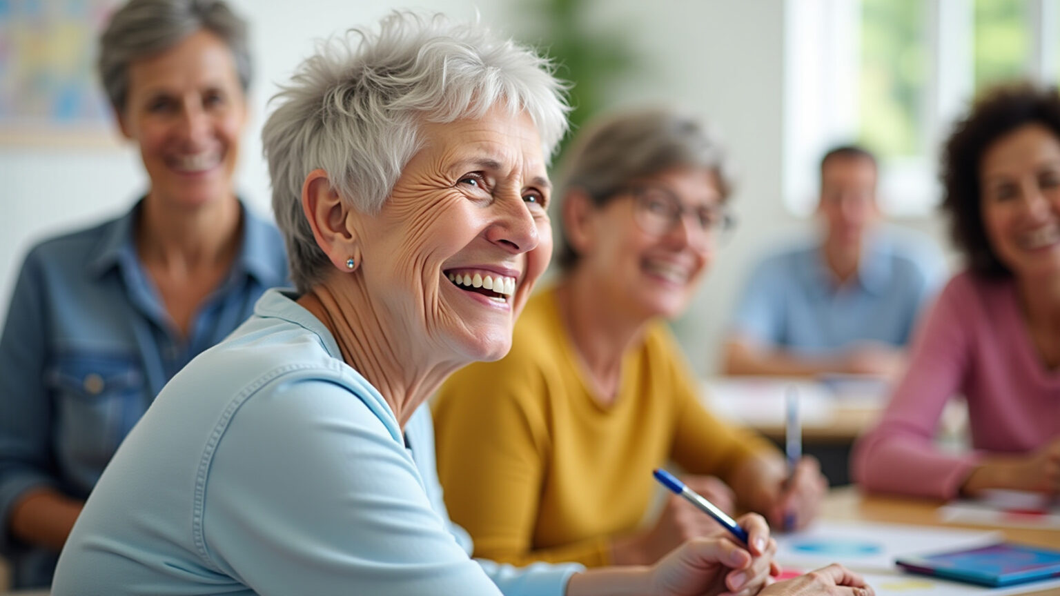 Plano de Saúde MedSênior: Tudo que você precisa saber Idosos sorrindo em oficina de saúde MedSênior.