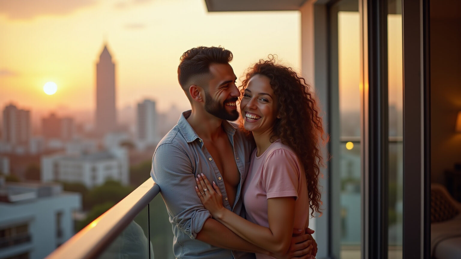 Casal brasileiro feliz no apartamento novo na Zona Leste, simbolizando o sonho da casa própria pelo Minha Casa Minha Vida.