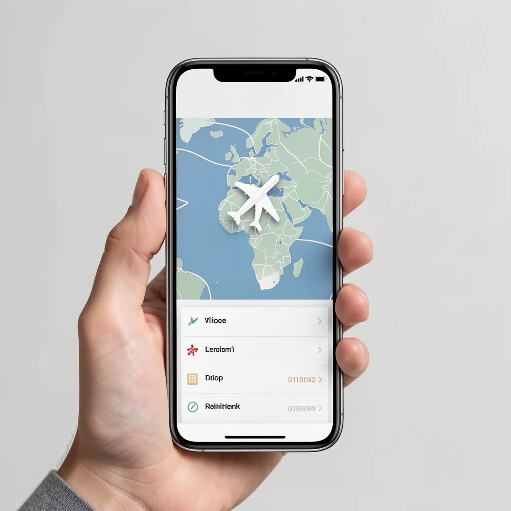 Smartphone com aplicativo de acompanhamento de voo offline mostrando mapa e status do voo
