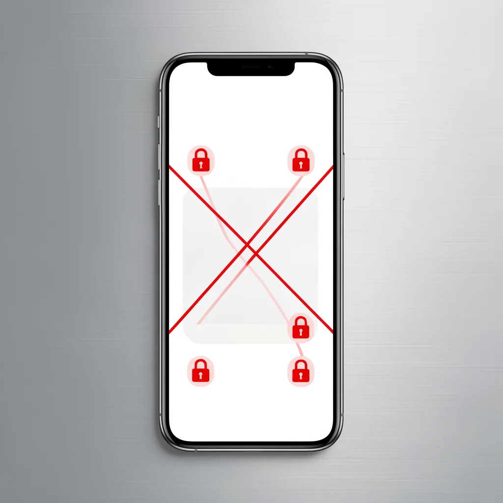 Dashboard minimalista de alerta de violação de dados em smartphone com ícones de cadeado e linhas vermelhas abstratas, estilo corporativo premium.