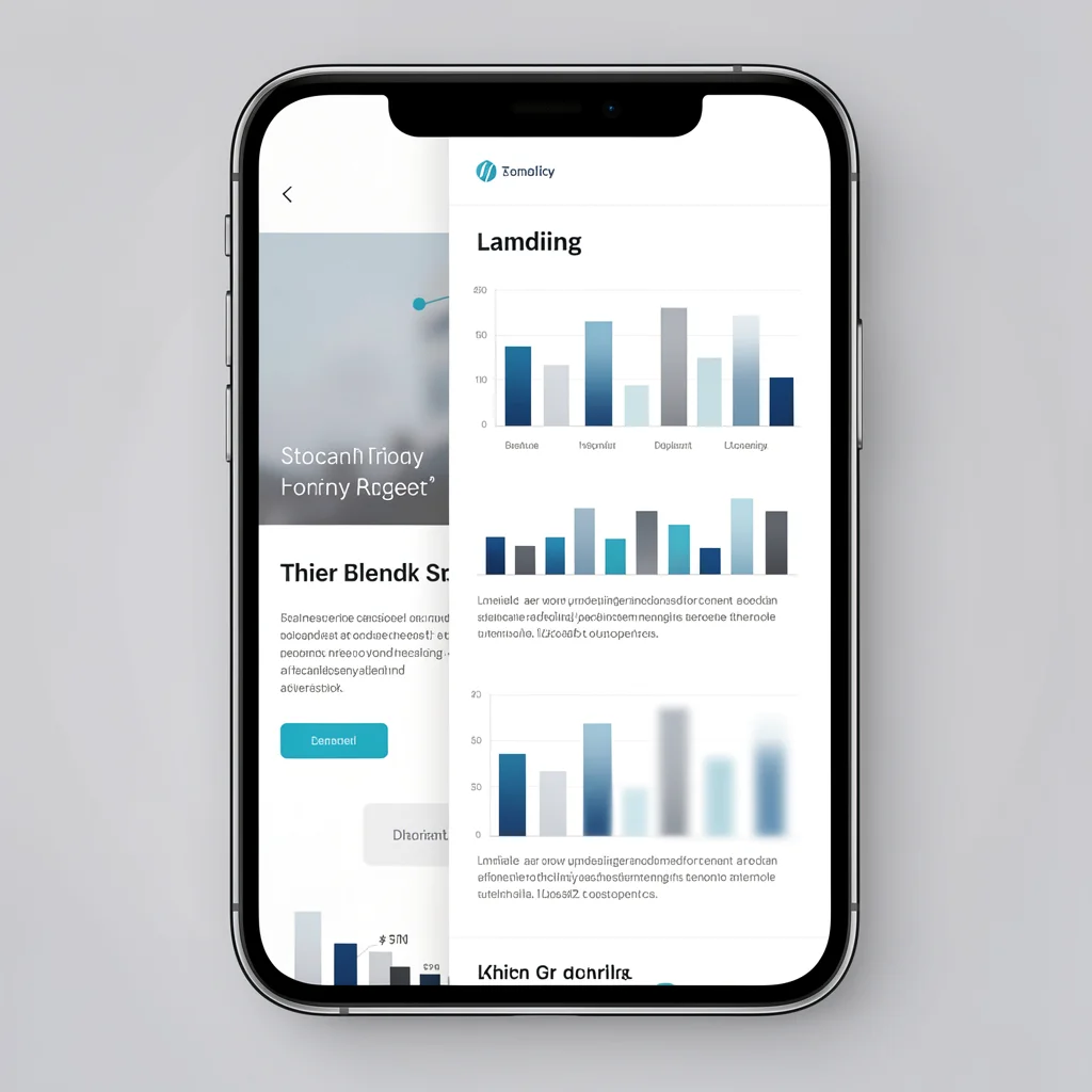 Comparação visual entre landing page curta e longa em smartphone, com gráficos abstratos de conversão