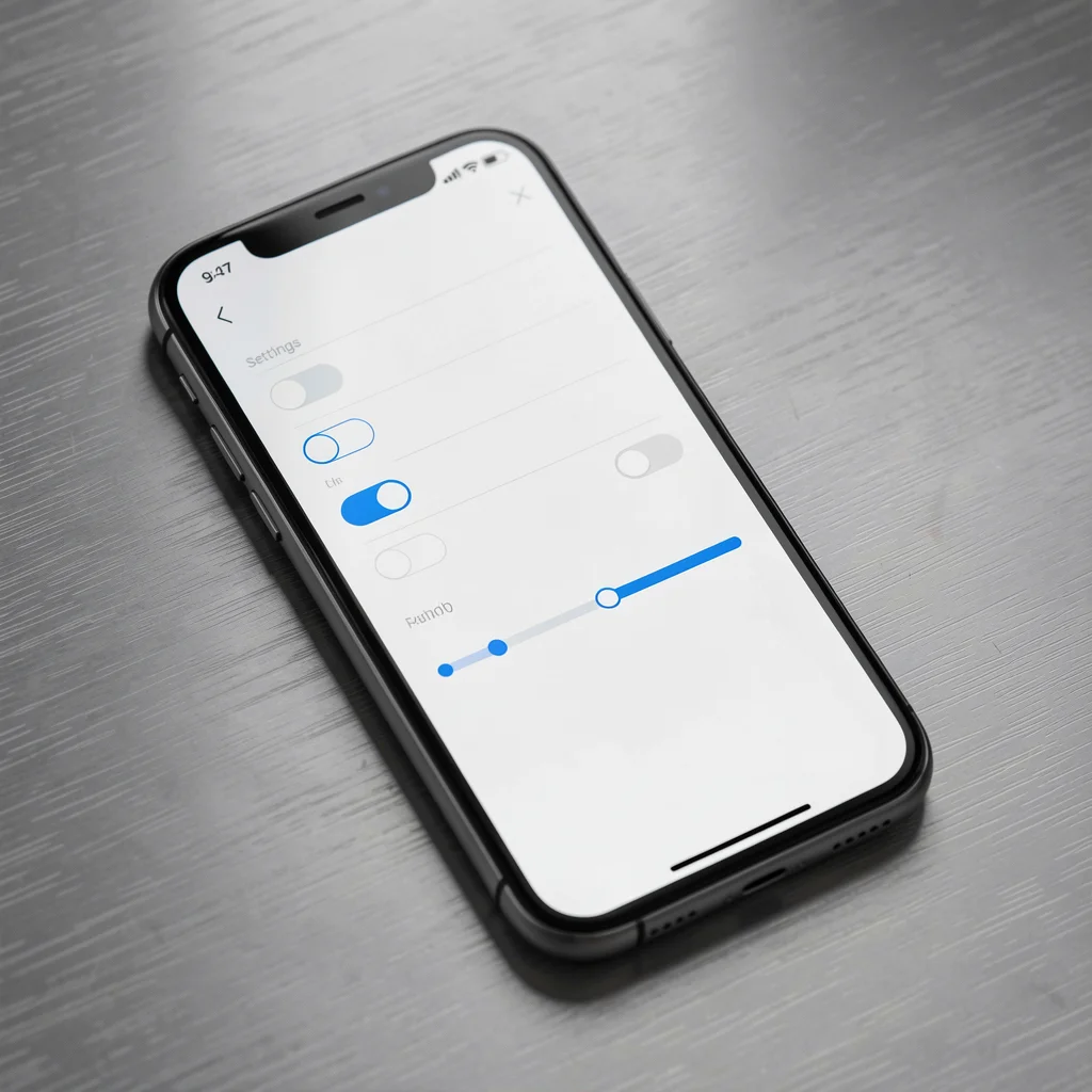 Smartphone exibindo uma interface abstrata de configurações com toggles e barra de progresso, ilustrando o passo a passo para ativar a monetização no TikTok.