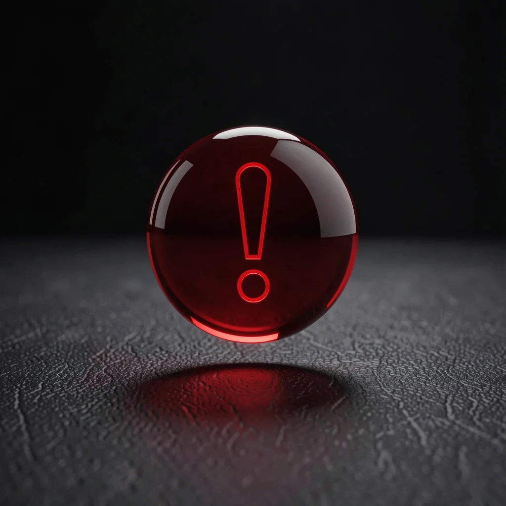 Ícone de aviso vermelho flutuando sobre superfície escura, simbolizando erros que impedem a monetização no TikTok.