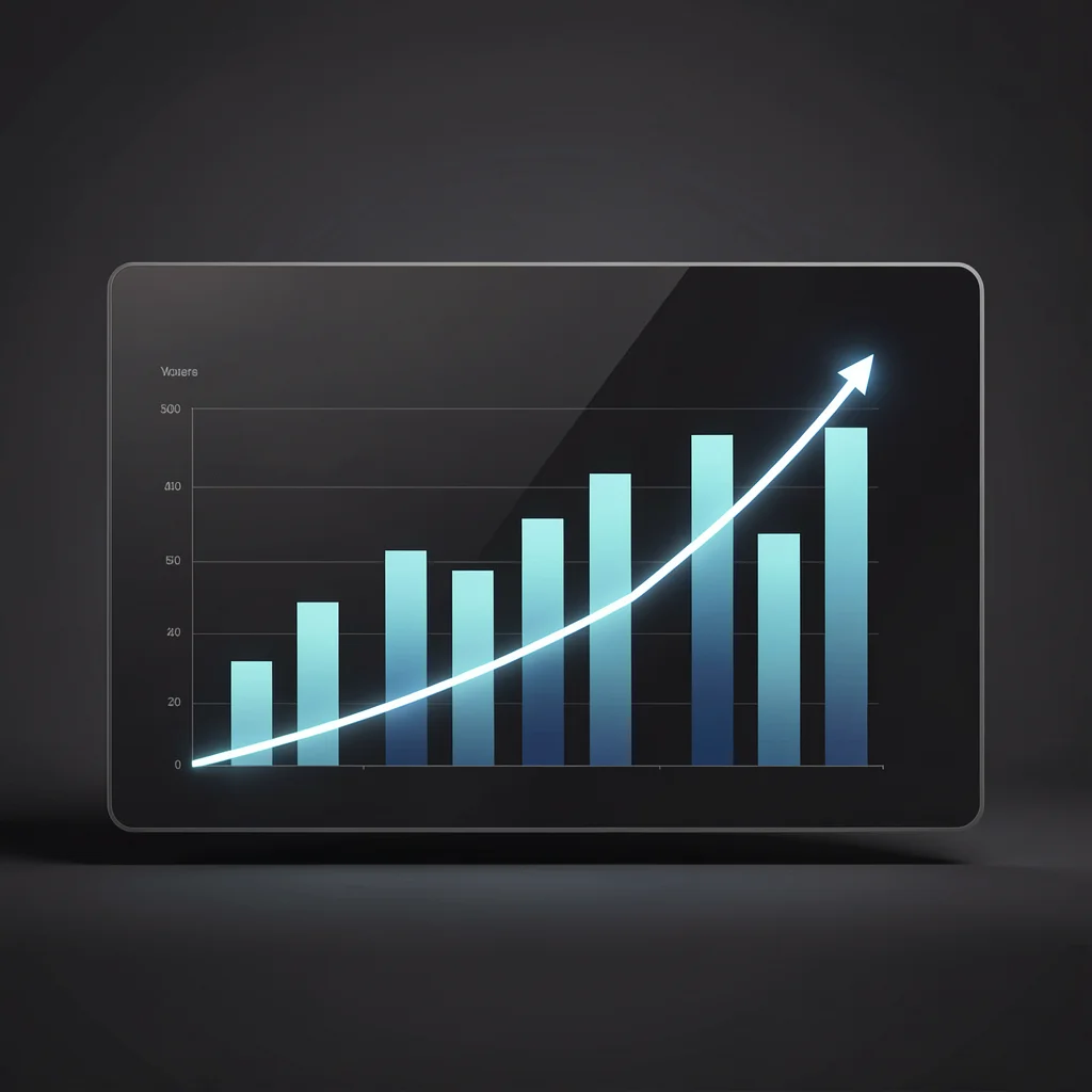 Dashboard elegante com gráficos de barras abstratos e linha de tendência ascendente