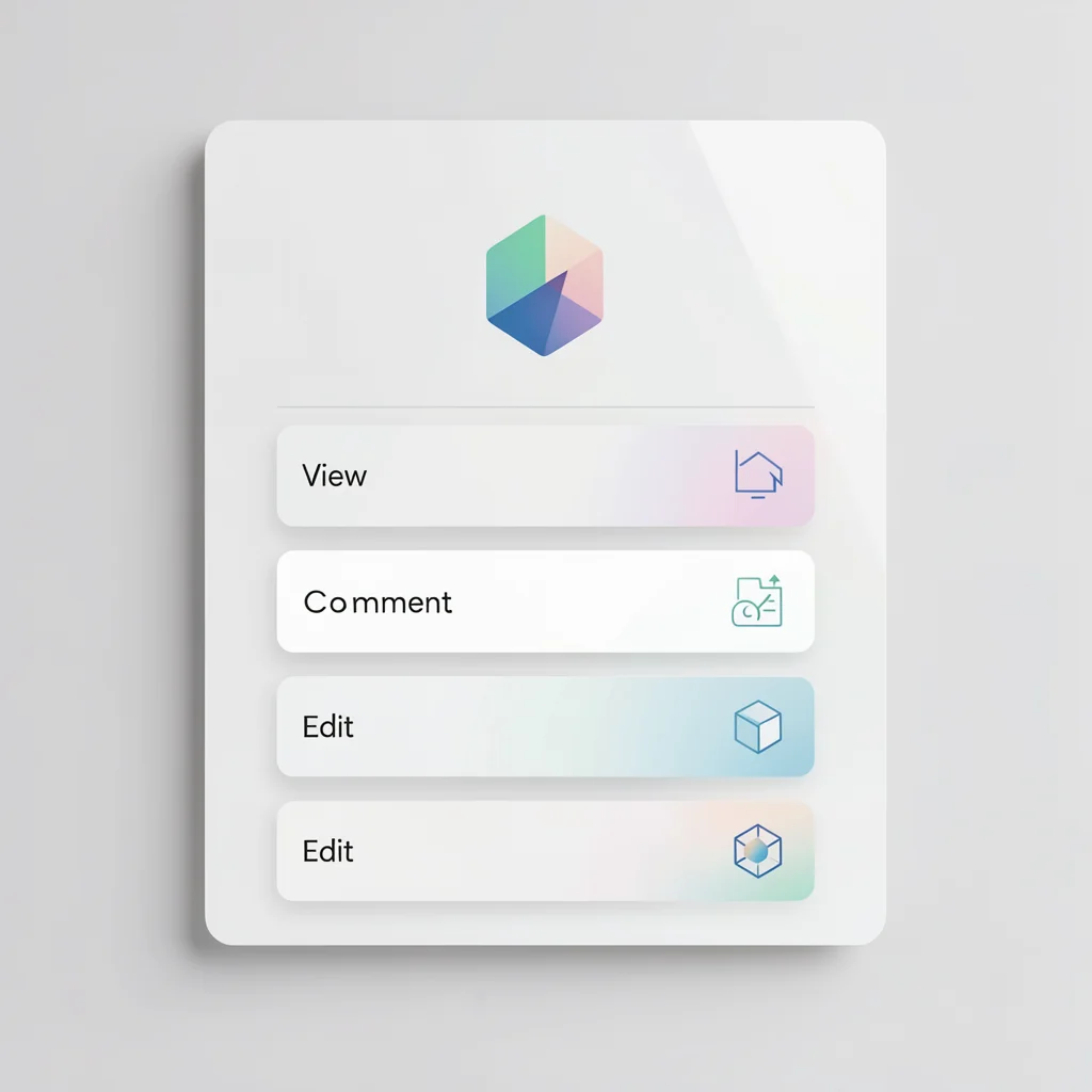 Dashboard abstrato com hierarquia visual de permissões de edição, comentário e visualização